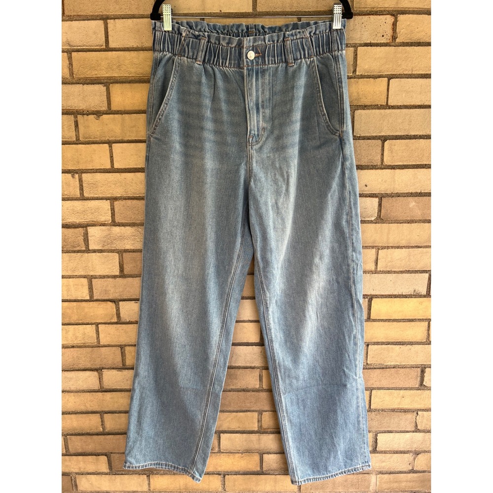 American Eagle Light Wash Wide Leg Baggy Elastic Waist Jeans Size 14 Stretch